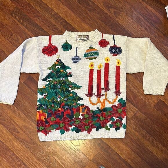 Vintage Ugly Christmas Sweater 3D Tree & Candles Crystal Kobe MEDIUM - Picture 1 of 9
